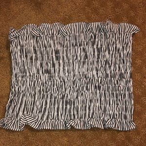Black and white striped ribed tube top